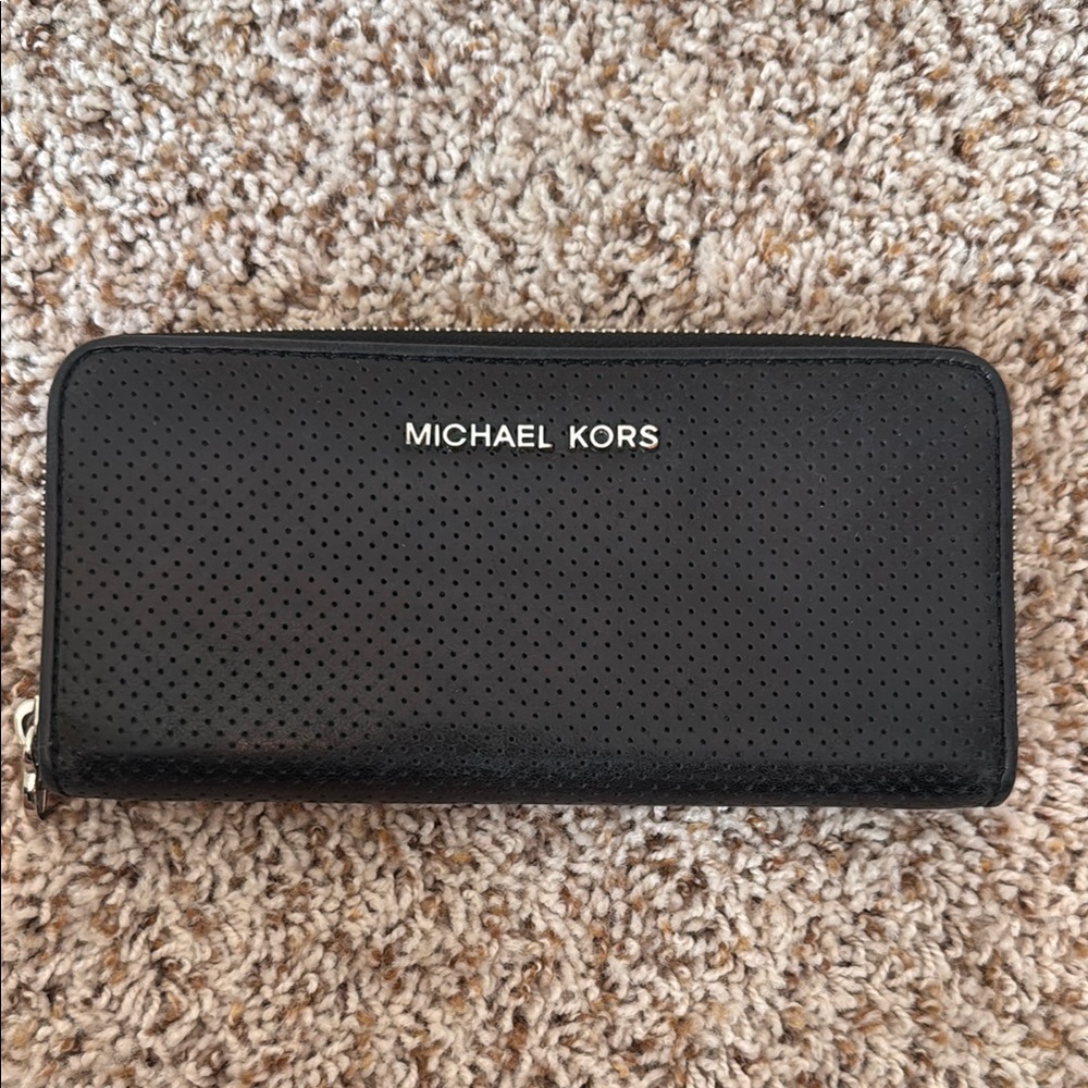 Michael Kors Black Perforated Zip Wallet